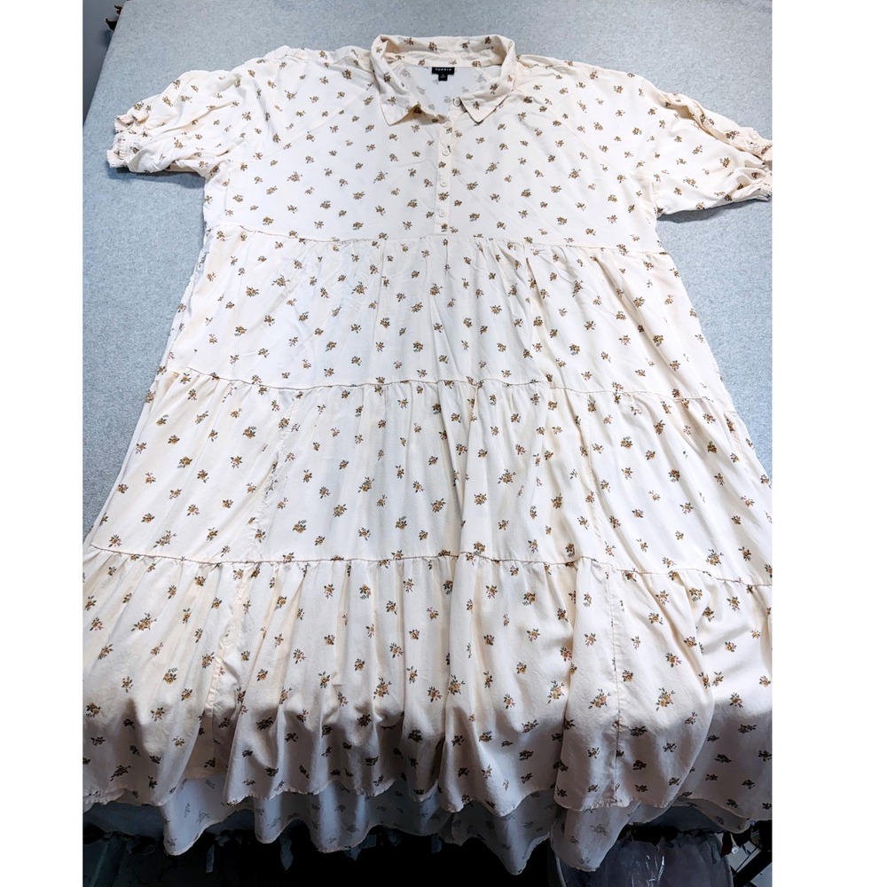 Torrid Tiered Babydoll Dress Womens 4 Cream Floral Short Sleeve‎ Collared Midi